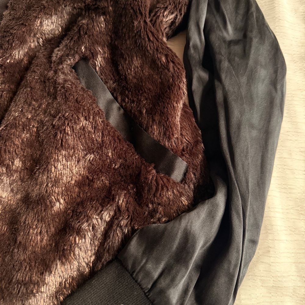 Gryphon Dark Brown Faux-Fur Bomber with Black Sleeves - Picture 5 of 7